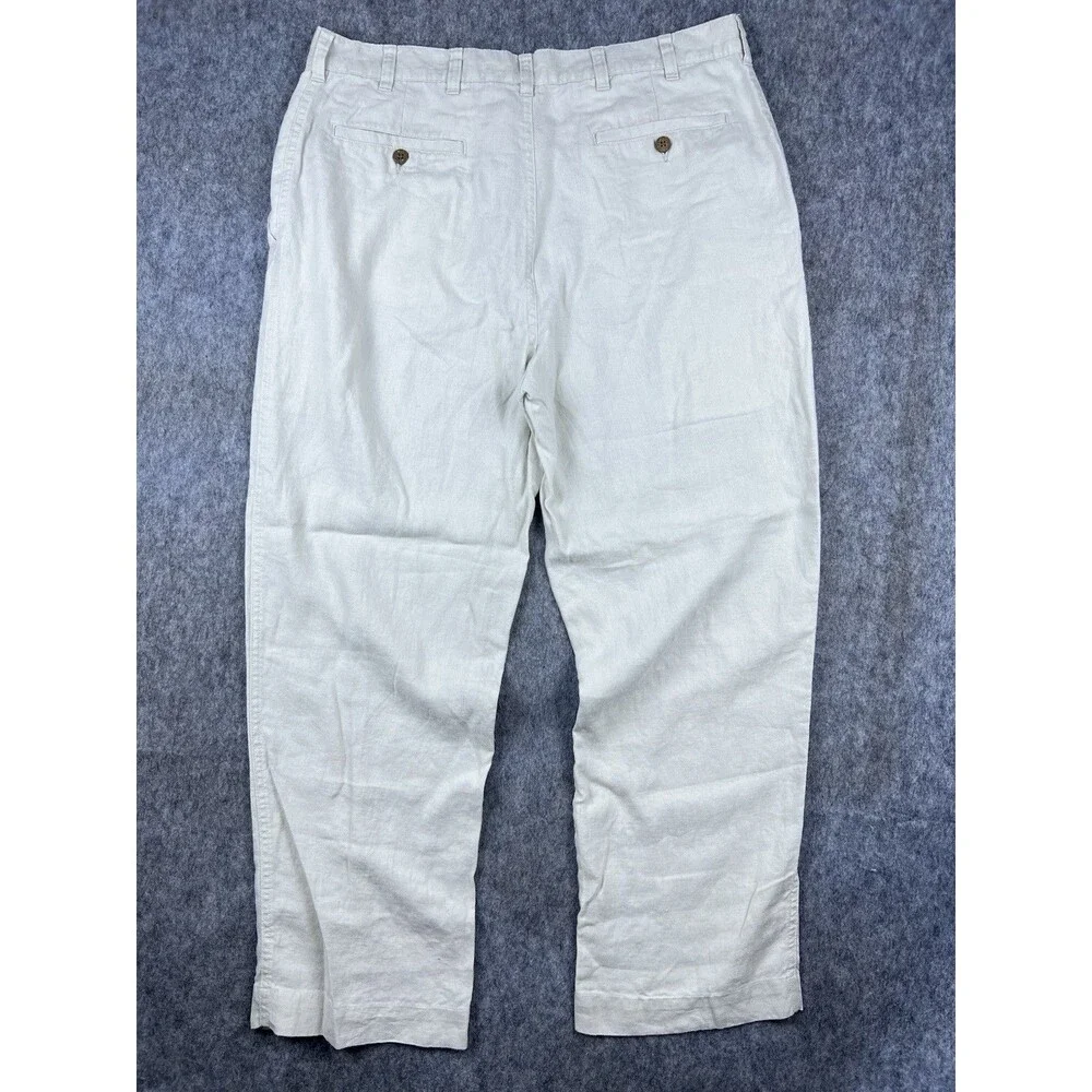 Jos A Bank Men's Travelers Pants 100% Linen Straight Leg Tan Khaki Size 38x30